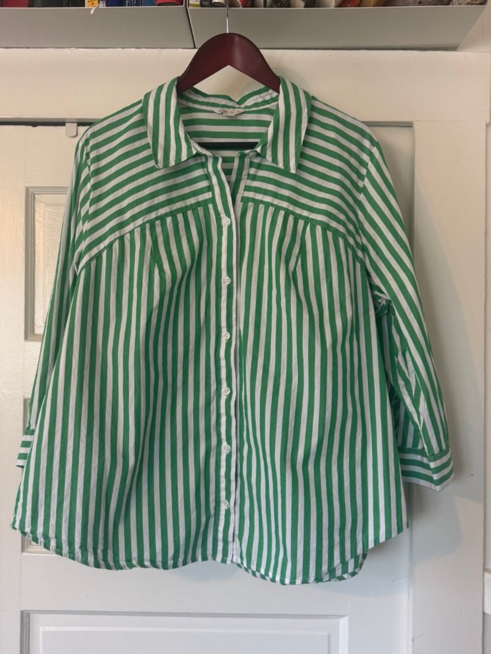 Cato Green White Striped Cotton Button Down 18/20W